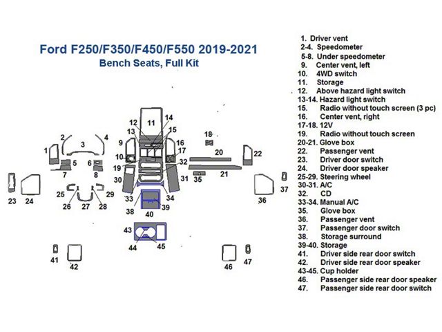 Full Dash Trim Kit; Grey Rosewood Finish (19-21 F-350 Super Duty w/ Bench Seat)
