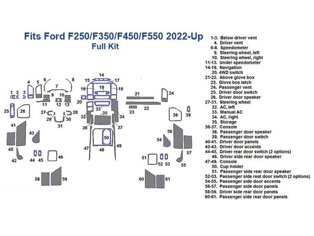 Full Dash Trim Kit; Grey Rosewood Finish (22-24 F-350 Super Duty)