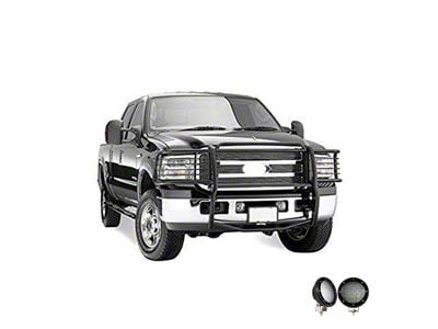 Grille Guard with 5.30-Inch Black Round LED Lights; Black (99-04 F-350 Super Duty)