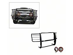 Grille Guard with 5.30-Inch Red Round Flood LED Lights; Black (17-22 F-350 Super Duty)