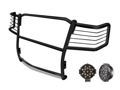 Grille Guard with 7-Inch Black Round LED Lights; Black (99-04 F-350 Super Duty)