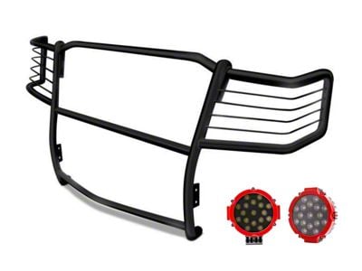 Grille Guard with 7-Inch Red Round LED Lights; Black (99-04 F-350 Super Duty)