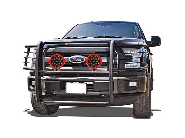 Grille Guard with 7-Inch Round LED Lights; Black (17-22 F-350 Super Duty)