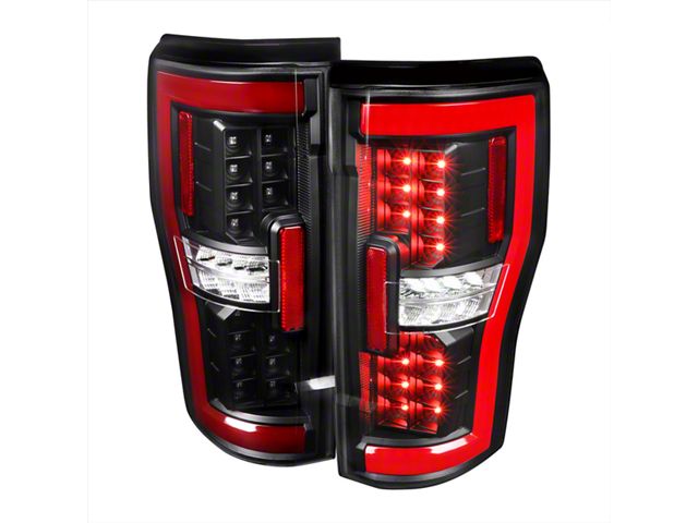 LED Bar Tail Lights; Matte Black Housing; Clear Lens (17-19 F-350 Super Duty w/ Factory Halogen Non-BLIS Tail Lights)