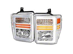 LED Sequential Signal Factory Style Headlights; Chrome Housing; Clear Lens (08-10 F-350 Super Duty w/o Factory Sealed Beam Headlights)