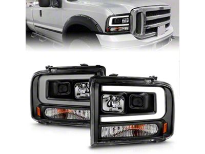 Plank Style Projector Headlights; Black Housing; Clear Lens (05-07 F-350 Super Duty w/o Factory Sealed Beam Headlights)