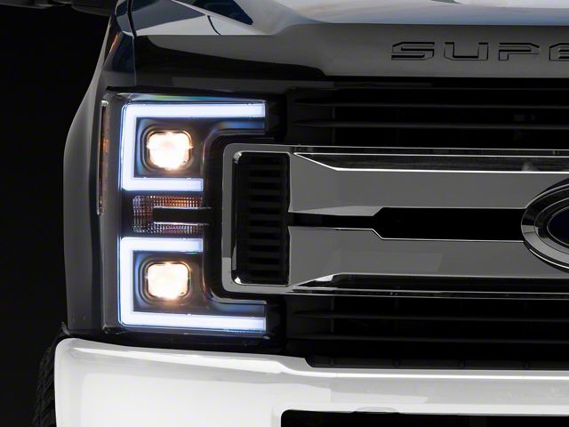 Plank Style Switchback Projector Headlights; Black Housing; Clear Lens (17-19 F-350 Super Duty w/ Factory Halogen Headlights)