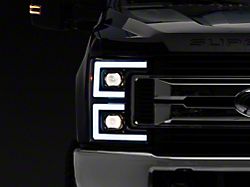 Projector Headlights with Sequential Turn Signals; Matte Black Housing; Clear Lens (17-19 F-350 Super Duty w/ Factory Halogen Headlights)