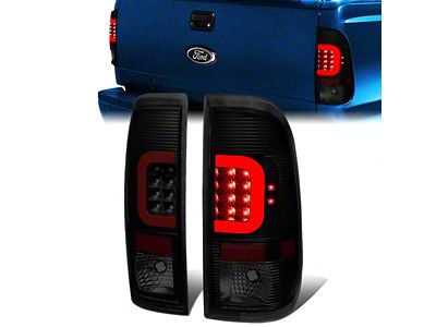 Red C-Bar LED Tail Lights; Black Housing; Smoked lens (11-16 F-350 Super Duty)