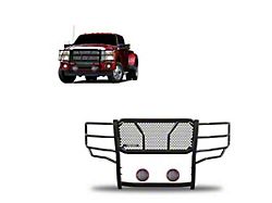 Rugged Heavy Duty Grille Guard with 5.30-Inch Red Round Flood LED Lights; Black (11-16 F-350 Super Duty)