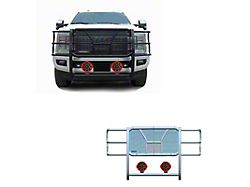 Rugged Heavy Duty Grille Guard with 7-Inch Red Round Flood LED Lights; Black (17-22 F-350 Super Duty)