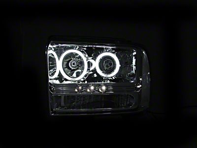 RX Halo Projector Headlights; Chrome Housing; Clear Lens (05-07 F-350 Super Duty w/o Factory Sealed Beam Headlights)