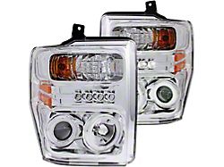 RX Halo Projector Headlights; Chrome Housing; Clear Lens (08-10 F-350 Super Duty w/o Factory Sealed Beam Headlights)