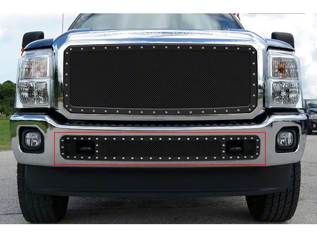 Stainless Steel Rivet Lower Grille Insert; Black (11-16 F-350 Super Duty)