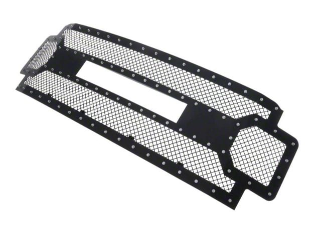Stainless Steel Rivet Upper Replacement Grille; Black (17-19 F-350 Super Duty w/o Forward Facing Camera)