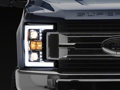 Switchback LED C-Bar Projector Headlights; Chrome Housing; Clear Lens (17-19 F-350 Super Duty w/ Factory Halogen Headlights)