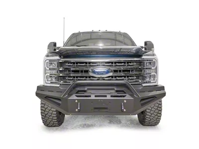 Fab Fours Red Steel Front Bumper with Pre-Runner Guard; Matte Black (23-25 F-250 Super Duty w/o Parking Sensors)