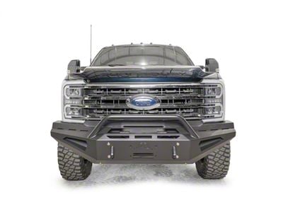 Fab Fours Red Steel Front Bumper with Pre-Runner Guard; Matte Black (23-25 F-350 Super Duty w/o Parking Sensors)