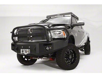 Fab Fours Premium Winch Front Bumper with Full Guard; Pre-Drilled for Front Parking Sensors; Matte Black (13-18 RAM 1500, Excluding Rebel)