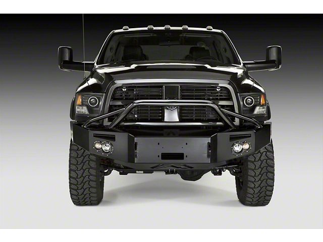 Fab Fours Premium Winch Front Bumper with Pre-Runner Guard; Not Pre-Drilled for Front Parking Sensors; Bare Steel (13-18 RAM 1500, Excluding Rebel)