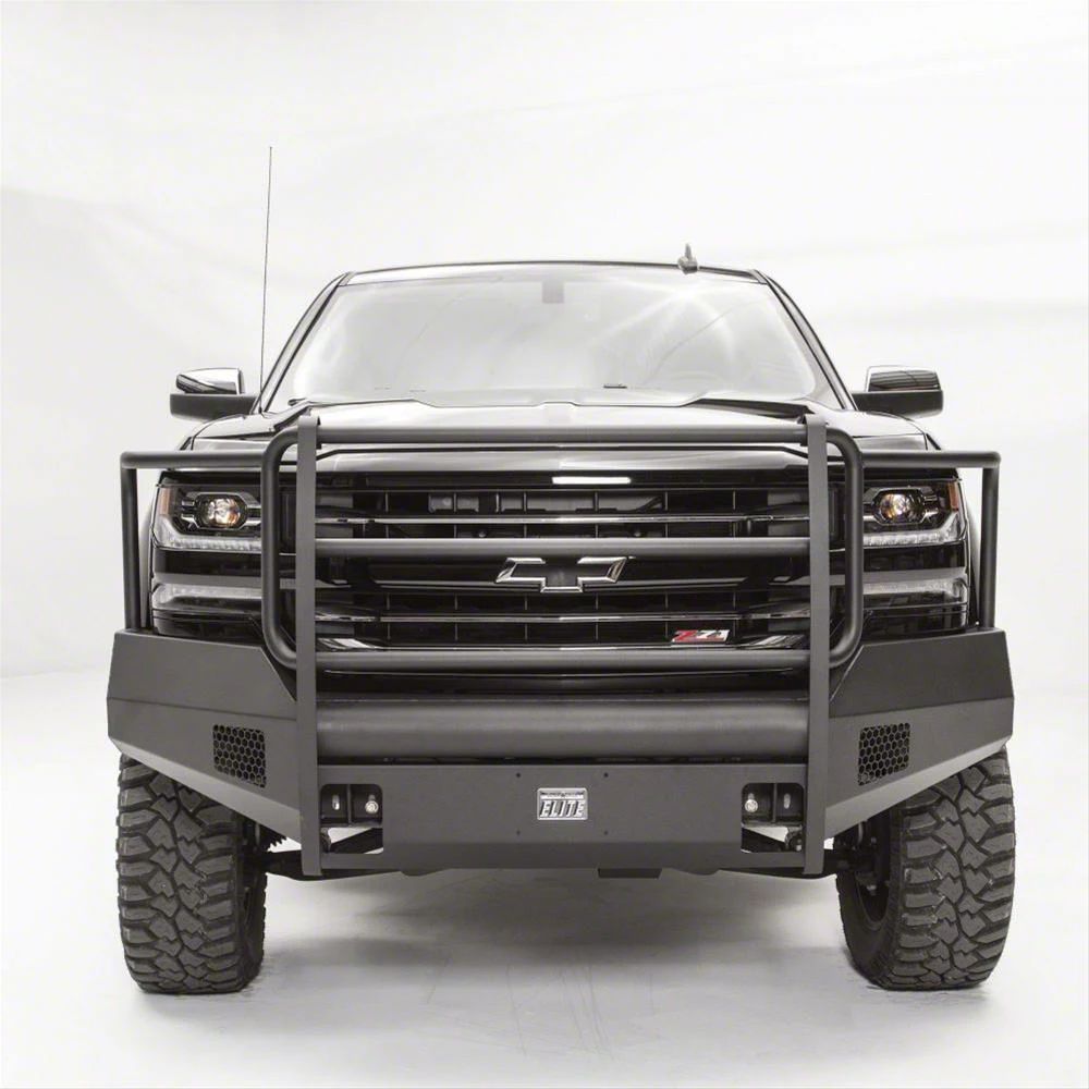 Fab Fours Silverado Black Steel Elite Front Bumper With Full Guard Matte Black Cs R