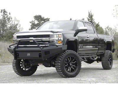 Fab Fours Black Steel Elite Front Bumper with Pre-Runner Guard and Tow Hooks; Matte Black (03-06 Silverado 2500 HD)