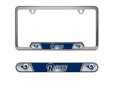 Embossed License Plate Frame with Los Angeles Rams Logo; Blue (Universal; Some Adaptation May Be Required)