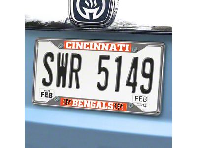 License Plate Frame with Cincinnati Bengals Logo; Black (Universal; Some Adaptation May Be Required)