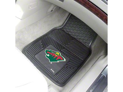 Vinyl Front Floor Mats with Minnesota Wild Logo; Black (Universal; Some Adaptation May Be Required)
