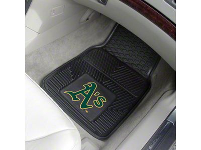 Vinyl Front Floor Mats with Oakland Athletics Logo; Black (Universal; Some Adaptation May Be Required)