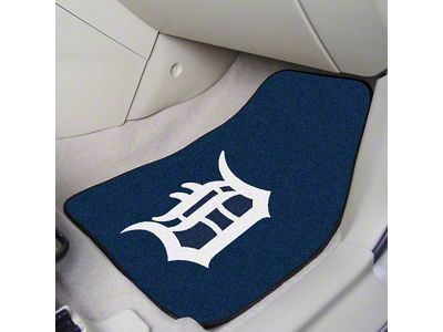 Carpet Front Floor Mats with Detroit Tigers Logo; Navy (Universal; Some Adaptation May Be Required)