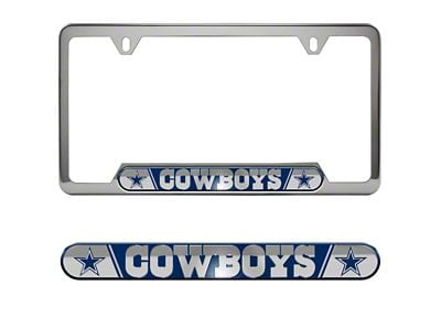 Embossed License Plate Frame with Dallas Cowboys Logo; Blue (Universal; Some Adaptation May Be Required)