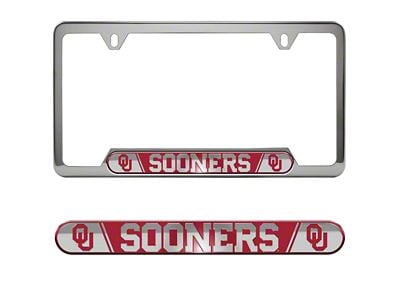 Embossed License Plate Frame with University of Oklahoma Logo; Crimson (Universal; Some Adaptation May Be Required)