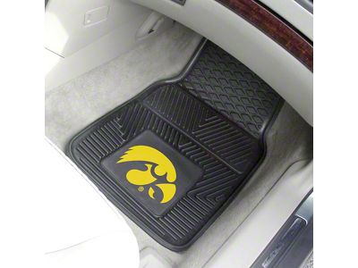 Vinyl Front Floor Mats with University of Iowa Logo; Black (Universal; Some Adaptation May Be Required)