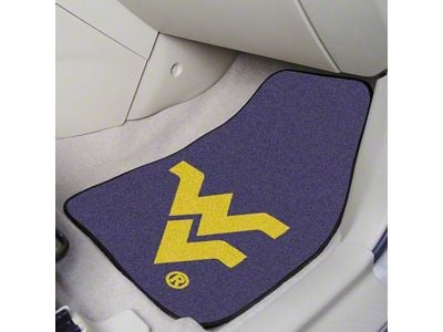 Carpet Front Floor Mats with West Virginia University Logo; Navy (Universal; Some Adaptation May Be Required)