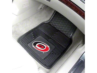 Vinyl Front Floor Mats with Carolina Hurricanes Logo; Black (Universal; Some Adaptation May Be Required)
