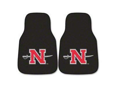 Carpet Front Floor Mats with Nicholls State University Logo; Black (Universal; Some Adaptation May Be Required)