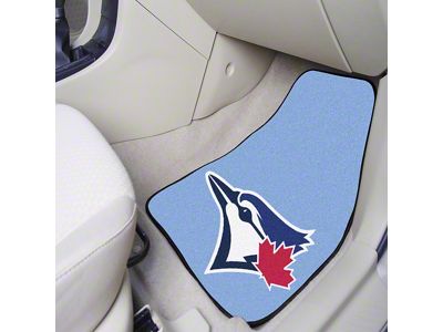 Carpet Front Floor Mats with Toronto Blue Jays Logo; Light Blue (Universal; Some Adaptation May Be Required)