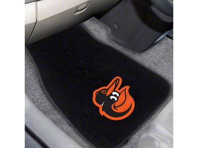 Embroidered Front Floor Mats with Baltimore Orioles Logo; Black (Universal; Some Adaptation May Be Required)