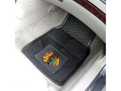 Vinyl Front Floor Mats with Chicago Blackhawks Logo; Black (Universal; Some Adaptation May Be Required)