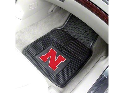 Vinyl Front Floor Mats with University of Nebraska Logo; Black (Universal; Some Adaptation May Be Required)