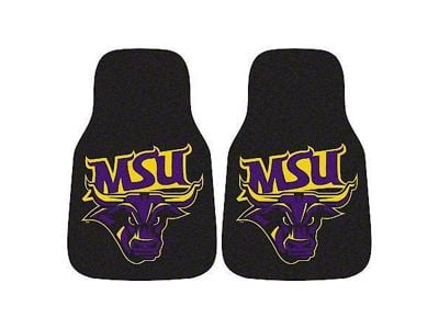 Carpet Front Floor Mats with Minnesota State-Mankato University Logo; Black (Universal; Some Adaptation May Be Required)