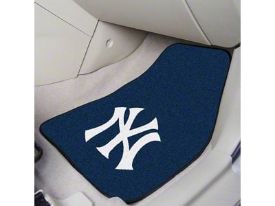 Carpet Front Floor Mats with New York Yankees Logo; Navy (Universal; Some Adaptation May Be Required)