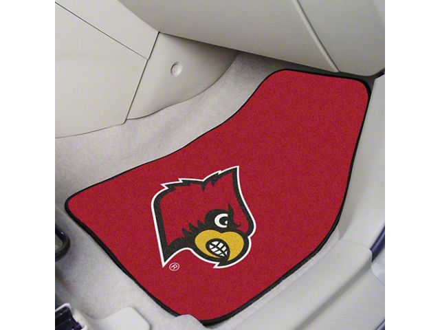 Carpet Front Floor Mats with University of Louisville Logo; Red (Universal; Some Adaptation May Be Required)