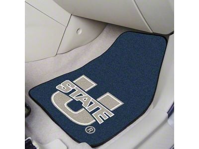 Carpet Front Floor Mats with Utah State University Logo; Navy (Universal; Some Adaptation May Be Required)