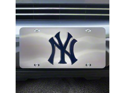 License Plate with New York Yankees Logo; Stainless Steel (Universal; Some Adaptation May Be Required)