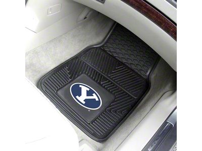 Vinyl Front Floor Mats with BYU Logo; Black (Universal; Some Adaptation May Be Required)