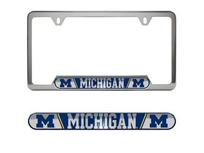 Embossed License Plate Frame with University of Michigan Logo; Blue (Universal; Some Adaptation May Be Required)