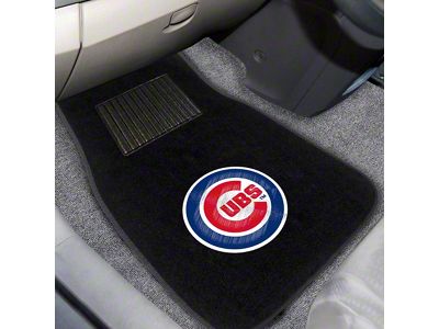 Embroidered Front Floor Mats with Chicago Cubs Logo; Black (Universal; Some Adaptation May Be Required)