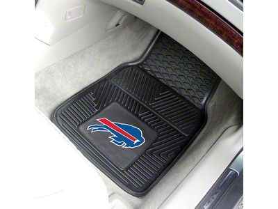 Vinyl Front Floor Mats with Buffalo Bills Logo; Black (Universal; Some Adaptation May Be Required)